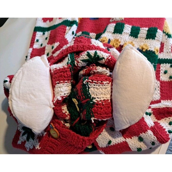 VTG 90's Eagles Eye Hand-Knit Christmas Cardigan Sweater Med Santa Ugly Party - Picture 10 of 13